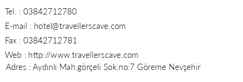 Traveler's Cave Hotel telefon numaralar, faks, e-mail, posta adresi ve iletiim bilgileri